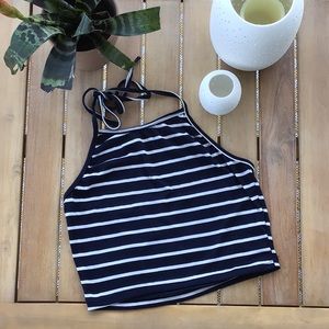 Navy & White Striped Crop Top